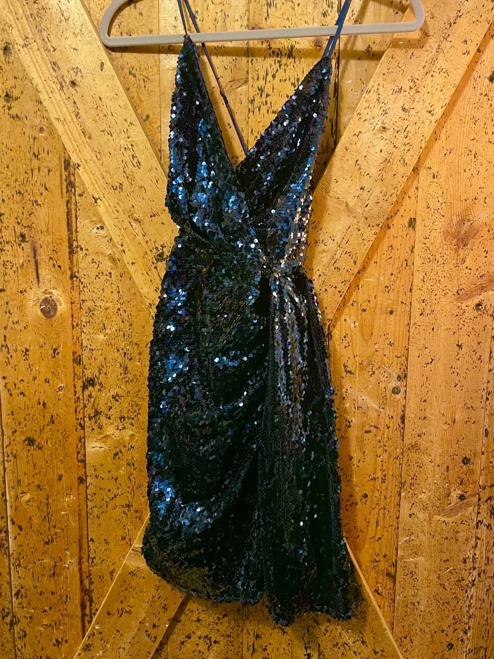 Lulu's Navy Blue Sequin Wrap Mini Dress - Picture 1 of 5